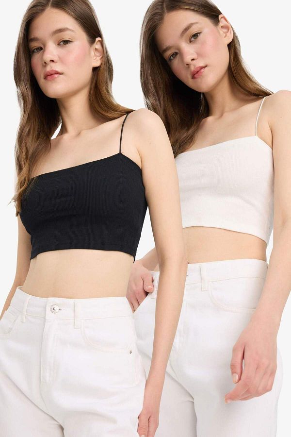 DeFacto-Coool Fitted Crop Ribbed Camisole Strap 2er-Pack Unterhemden F6305ax25sm 1