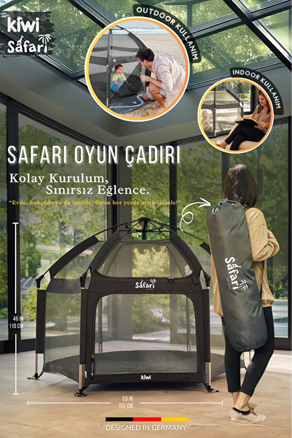 Kiwi Safari Çocuk-Bebek Oyun Parkı-Çadırı +50 UV Korumalı, Kolay Kurulum, Alüminyum Sağlam Gövde