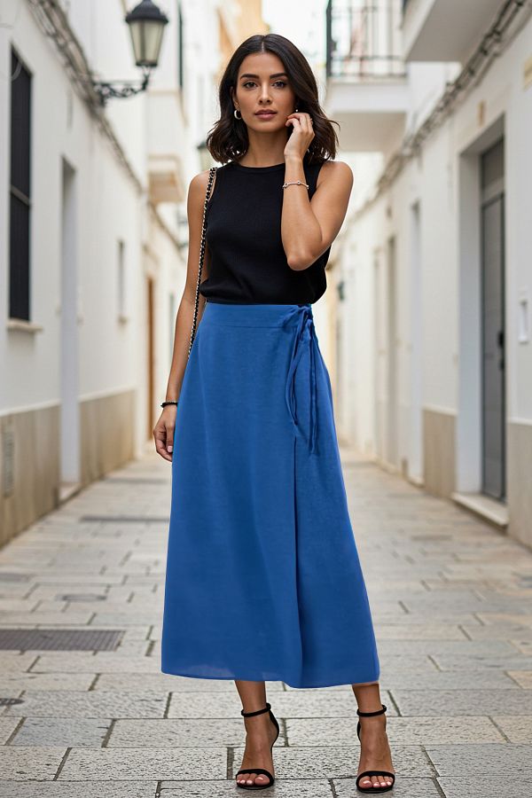 Trendyol Collection-Marineblauer, zweireihiger, gewebter Maxirock mit Bindedetail TWOSS25ET00126 1