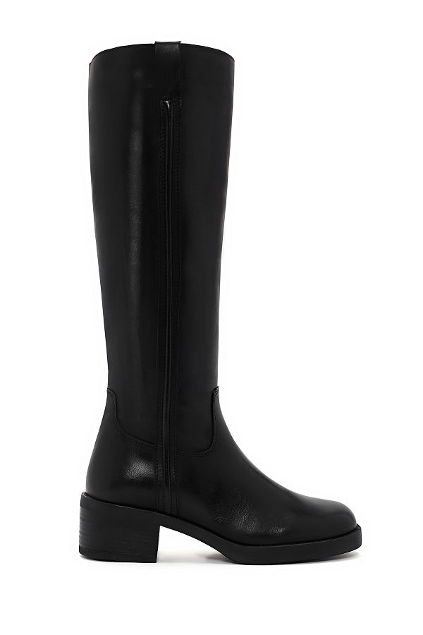 Derimod-Women's Black Zippered Short Thick Heeled Leather Boots 24Wfd 280818 1