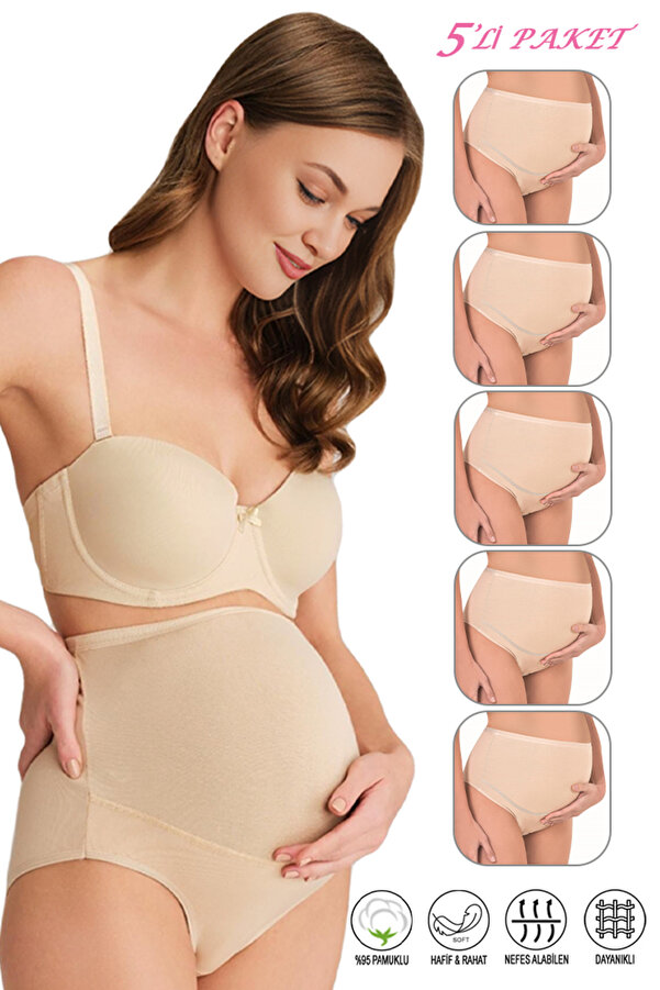 ÖZKAN underwear Özkan 23582 5'li Paket Kadın Pamuklu Likralı Süprem Hamile Lohusa Yüksek Bel Bato Külot