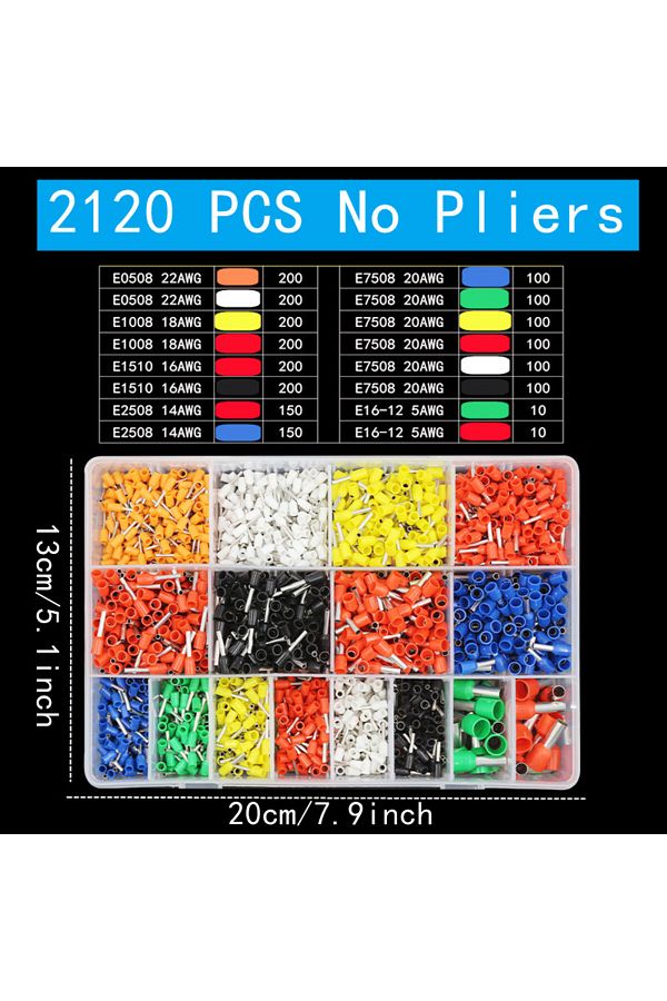 Choice-2120 Pcs No Pliers 400-2120pcs Box,ve Tubular Crimp Terminals,wire Insulated Terminator,block Cord E 1