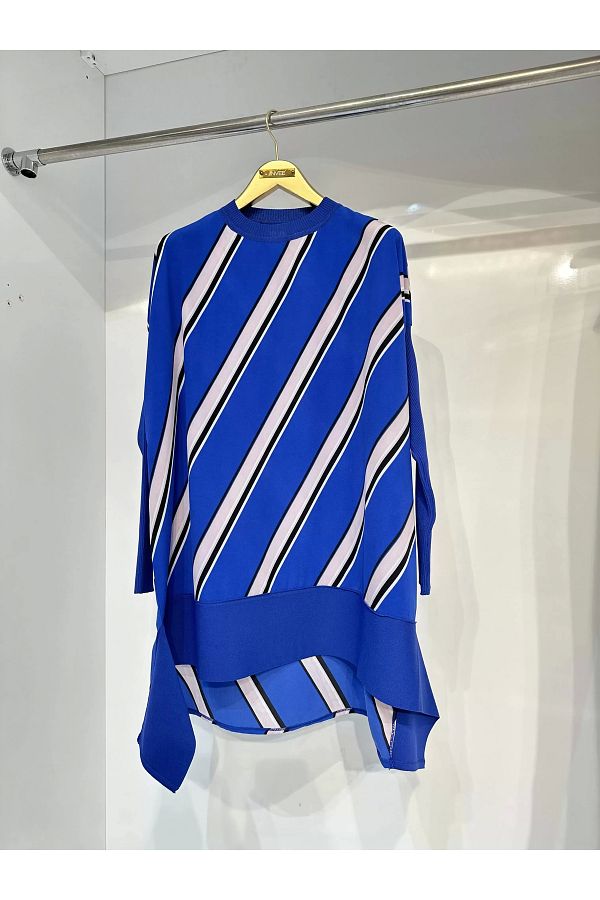Invee-INVEE 6252 Striped Knitwear-Chiffon Tunic Mix 1
