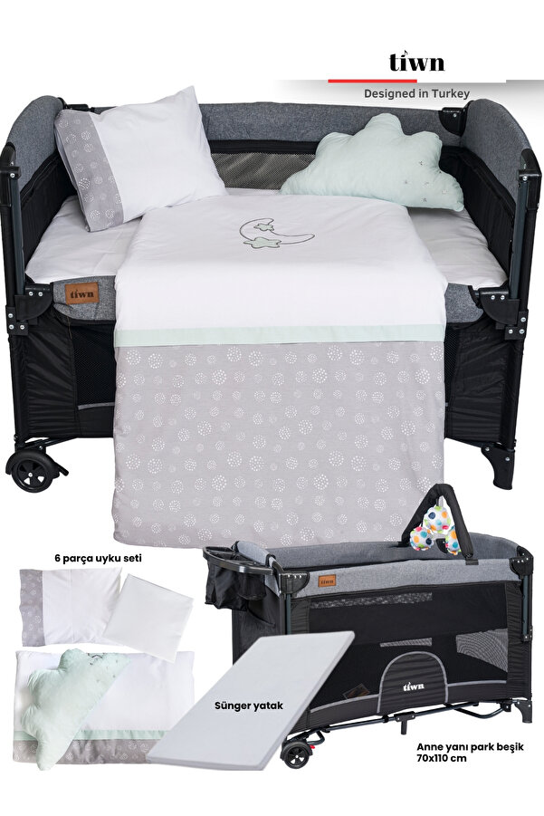 Tiwn Viego 3 In 1 | Anne Yanı Park Beşik 6 Parça Uyku Seti Yatak | Antialerjik