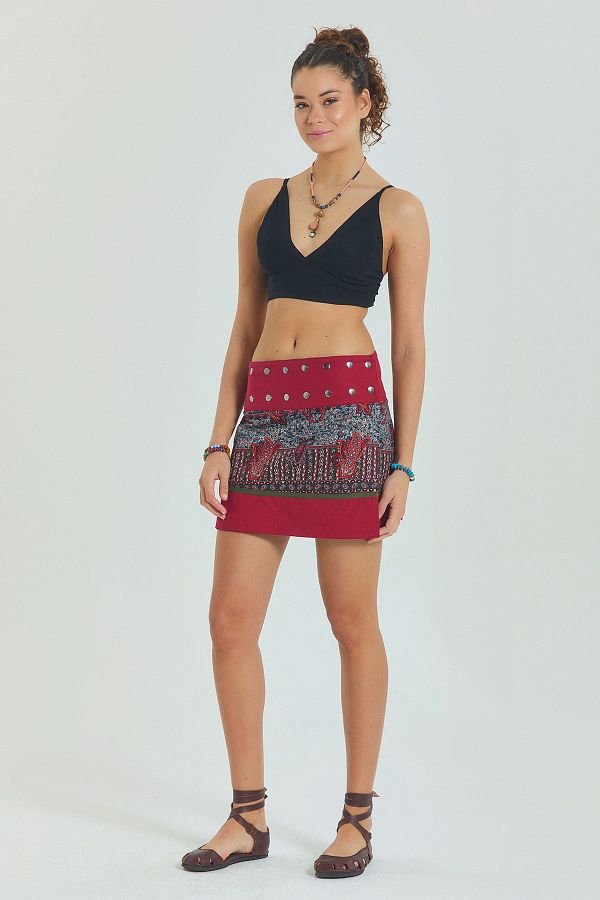 Los banditos-Patchwork Wrap Mini Skirt with Snap Closure 1