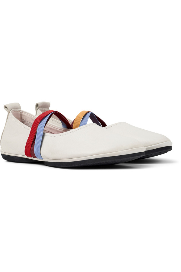 CAMPER-Women's White Genuine Leather Flats with Colorful Elastic Band, Soft Sole, Everyday Use Twins 1