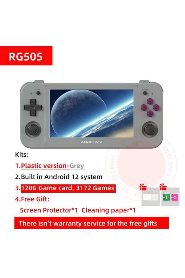 Choice-GREY 128G ANBERNIC RG505 Handheld Game Console Android 12 Unisoc Tiger T618 Built-in 128G Pre-Loaded 1