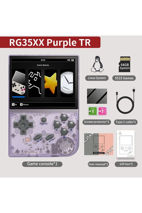 Choice-64G RG35XX New PurpleT ANBERNIC RG35XX Plus/RG35XX Retro Handheld Game Console 3.5″ IPS Screen Linux 1