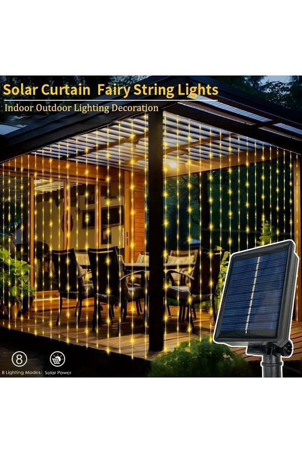 Choice-3 × 1 متر - 100 مصباح LED - أضواء ستائرية دافئة تعمل بالطاقة الشمسية LED تعمل بـ 8 أوضاع مثالية للحفلات والزفاف 1