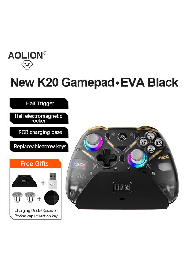 Choice-K20 Black Aolion K10 Gaming Controller With Charging Dock RGB Wireless Gamepad Hall Effect Joystick 1