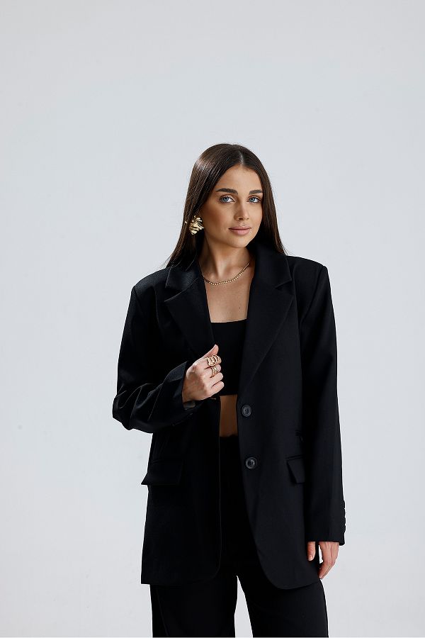 VAPUR TEKSTİL-Three-Pocket Oversized Blazer Jacket with Front Buttons 1