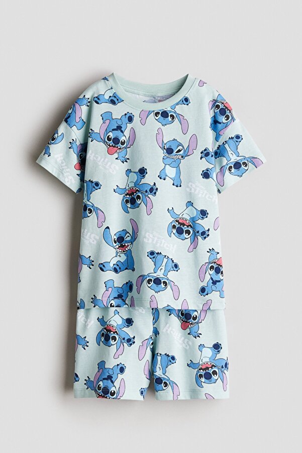 H&M Pamuklu ve Baskılı Jarse Pijama Takımı