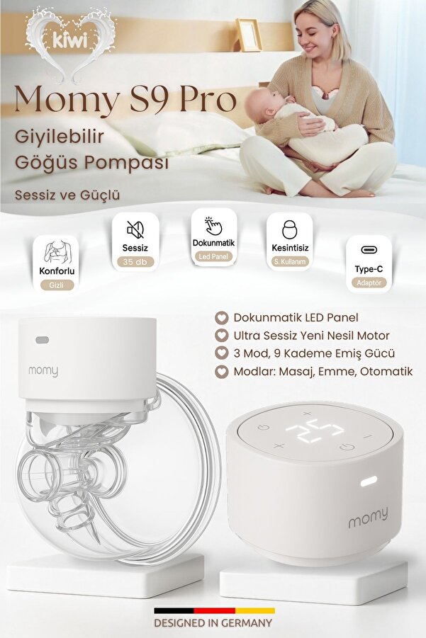 Kiwi Momy S9 Pro Süt Artıran, Akıllı Giyilebilir Kablosuz Göğüs Pompası – Sessiz & Eller Serbest Sağım