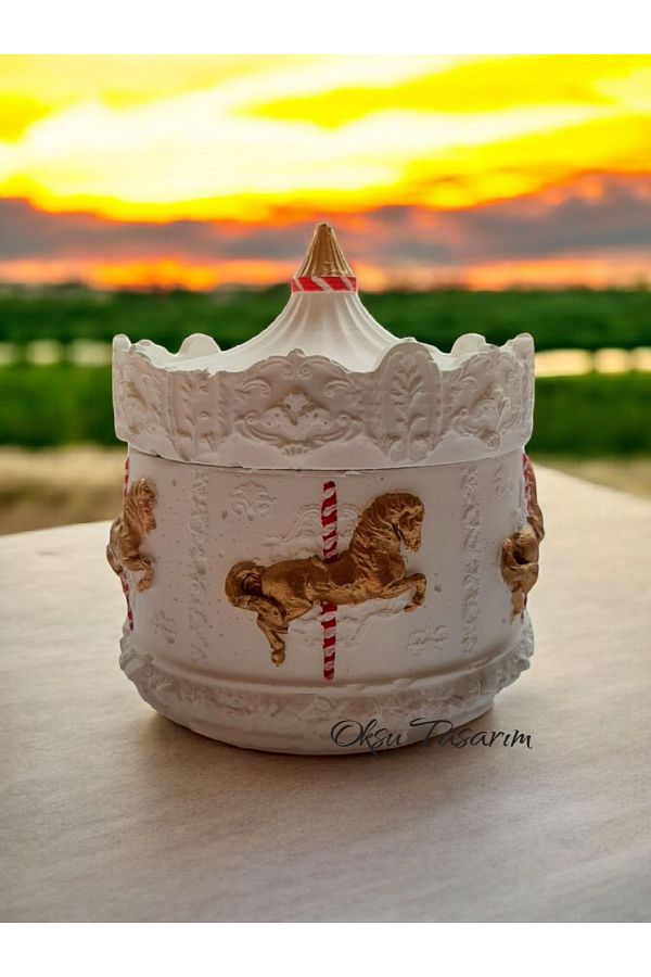 oksukokulutaş-Decorative Handmade Carousel Carousel Box with Lid 1