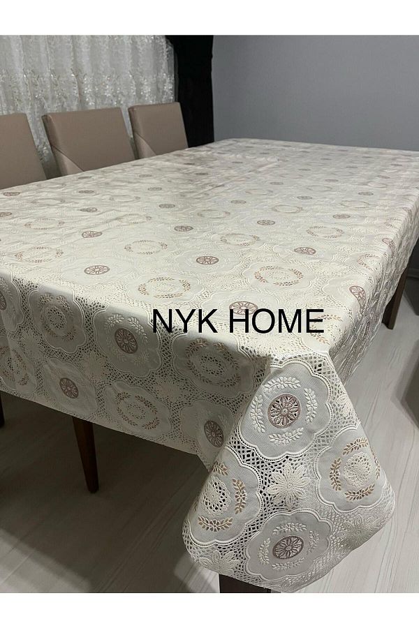 NYK HOME-Straw Pattern Luxury Pvc Wipeable Tablecloth All Colors and Sizes Cream Brown Color 1