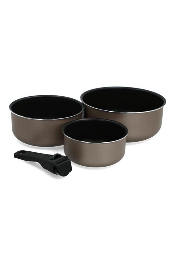 Generic-BERGNER 3-Piece Durable Sauce Pan Set with Removable Handle Black and Grey BG-34802 1