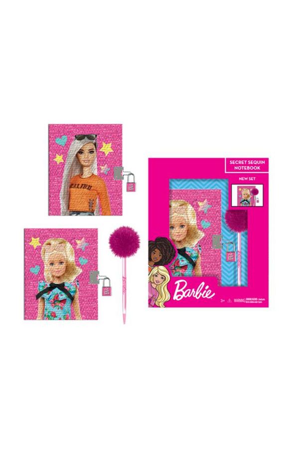 Generic-First Kid Barbie Kids Secret Sequin Notebook with Lock and Key Multicolor FK-BR-2106 1