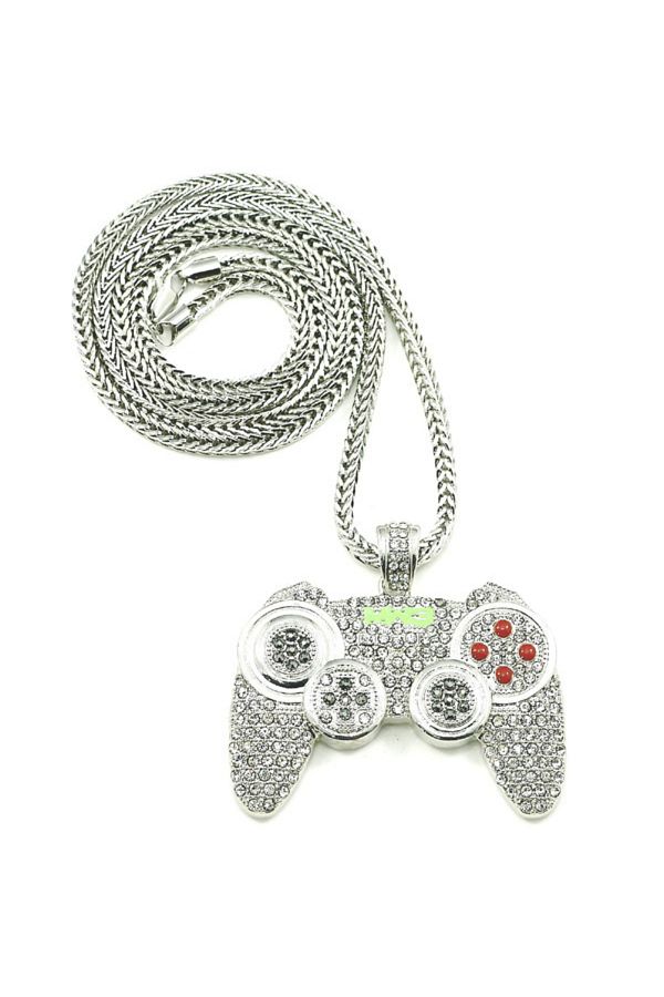 Tessero-Lantisor Iced Out Gaming Controller cu pandantiv in forma de maneta de joc, pietre zirconiu, placat 1