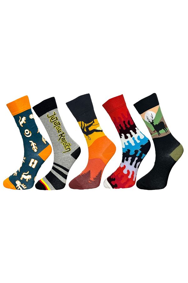 Mevo-5 Pack Unisex Stretchy Fun Design Mixed Color Breathable Socket Socks 1
