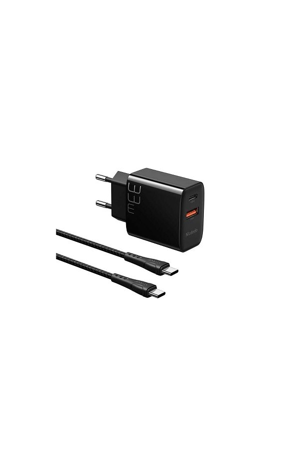 Mcdodo-Set Incarcator Retea Dual Port Fast Charge 33w Cablu Type-c La Type-c 1,2m, Black 1