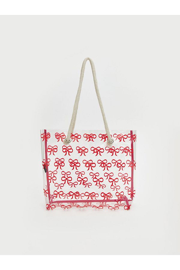LC Waikiki-Colorless Bow Patterned Women's Beach Bag 1
