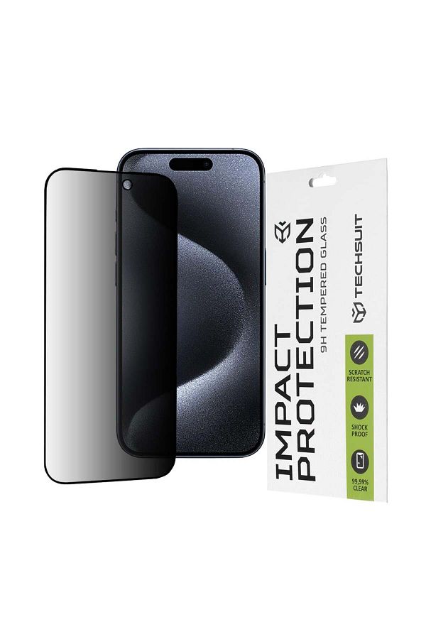 Techsuit-Protector de ecran pentru iPhone 15 Pro - Techsuit 111D Privacy Full Glue - Negru 1