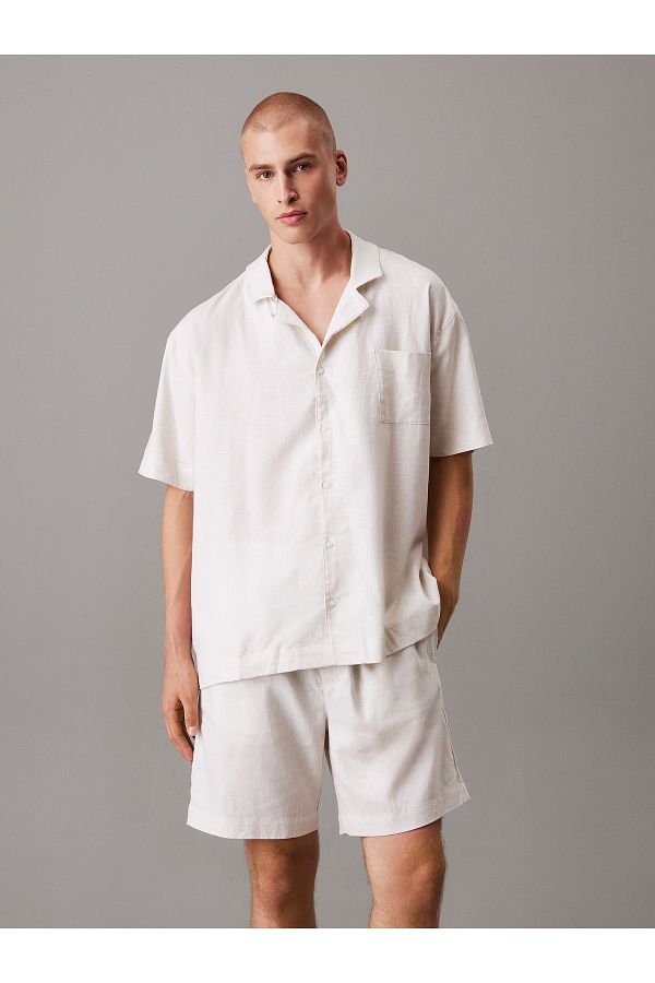 Calvin Klein-Men Chalk Linen Blend Short Sleeves Shirt 1