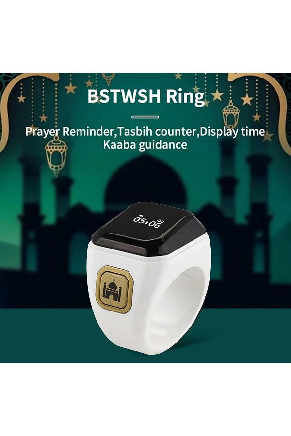 BSTWSH-Zikr Ring Smart Ring with Vibration Reminder Tasbih Counter and Bluetooth Connection (White) (20mm) 1