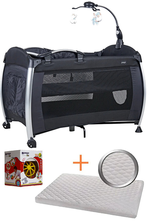 Prego 70*110 Alüminyum Kalın İskelet Dönence ve Alt Açmalı Park Yatak Oyun Parkı Beşik+ Yatak+ Oyuncak