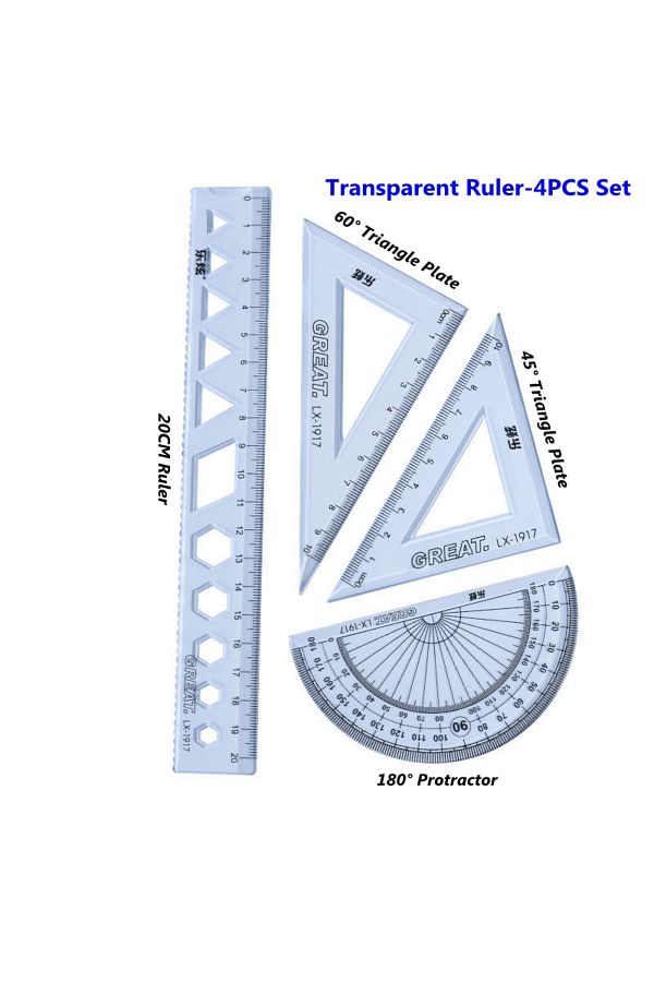 Choice-Transparent ruler 4PCS/Set Drawing Ruler Measurement Geometry Triangle Ruler Straightedge Protractor 1