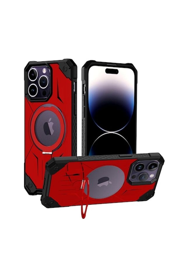 Gtech-G-Tech Ring Stand Case, Compatible with Apple iPhone 13 Pro Max, Defender Shockproof, Magsafe, Red 1