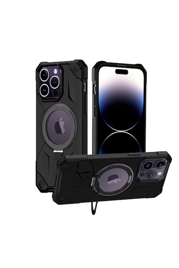 Gtech-G-Tech Ring Stand Case, Compatible with Apple iPhone 14 Plus, Defender Shockproof, Magsafe, Black 1