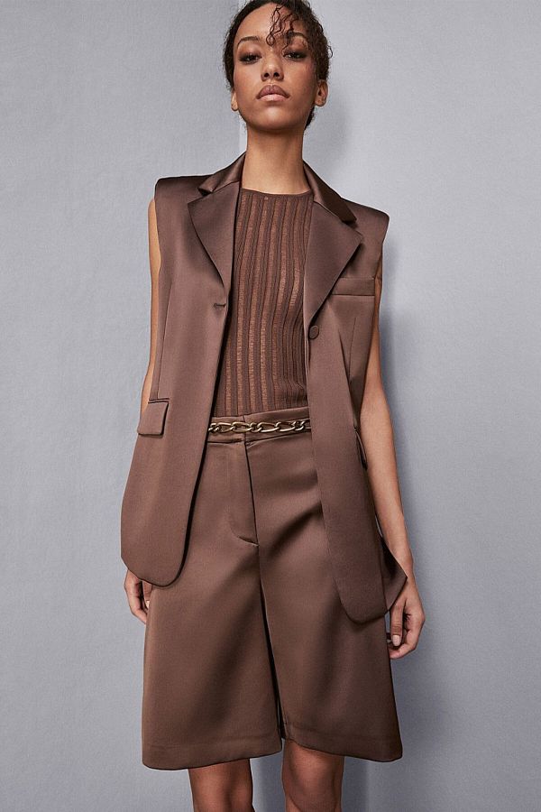Patrizia Pepe-LONG SATIN VEST - PATRIZIA PEPE - 40, BROWN 1