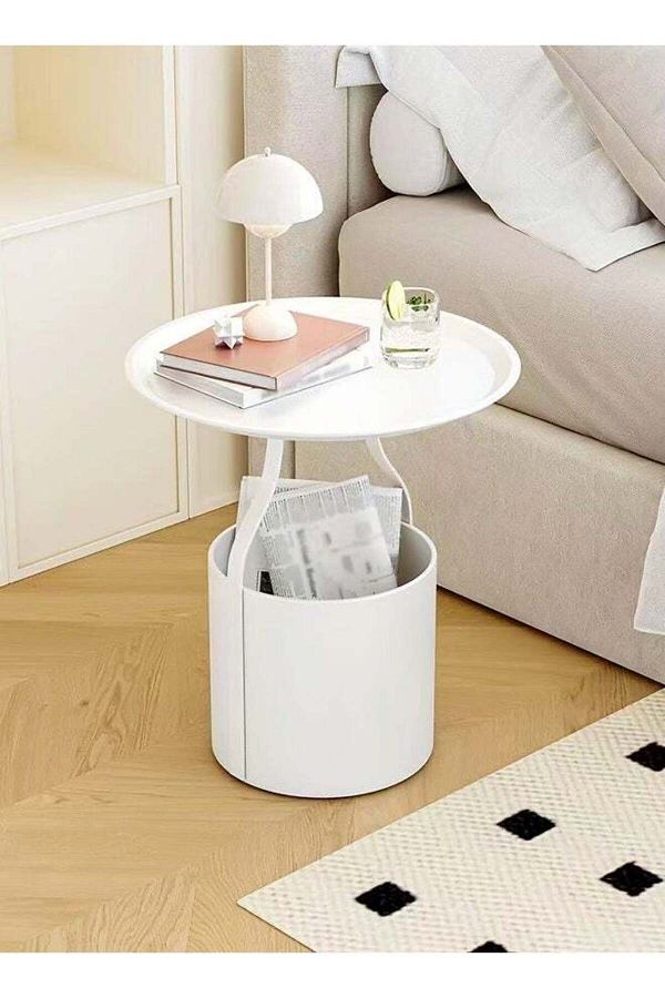 Raffine-1-Piece Multifunction Round Edge Table Sofa Side End Table Coffee Table Nightstand with Storage Buck 1