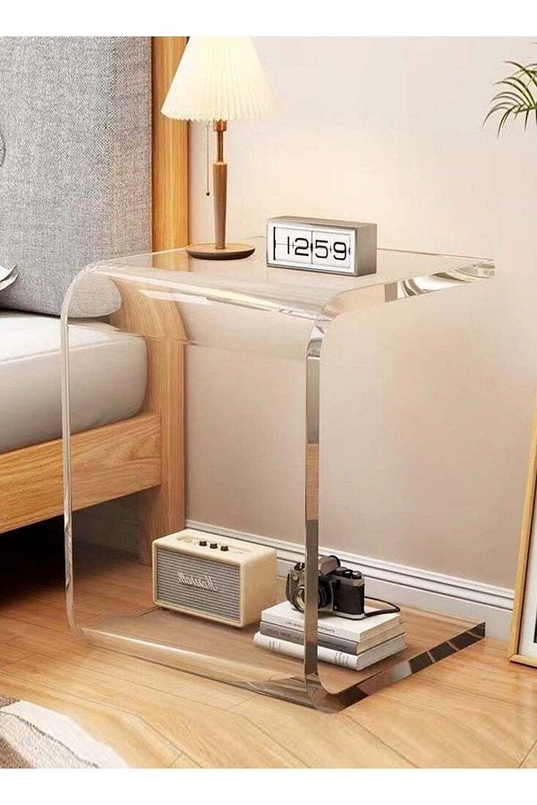 Raffine-Multipurpose C Shaped Side Table Transparent Design Acrylic Coffee Table Snacks Table Bedside Table 1