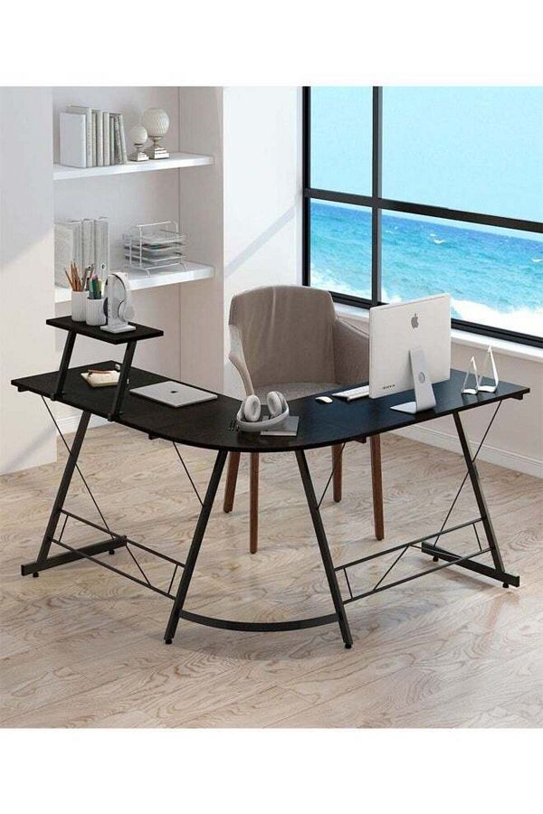Raffine-L Shape Gaming Table Computer Desk with Large Monitor Stand Sturdy Writing Workstation 258 x 46 x 74 1