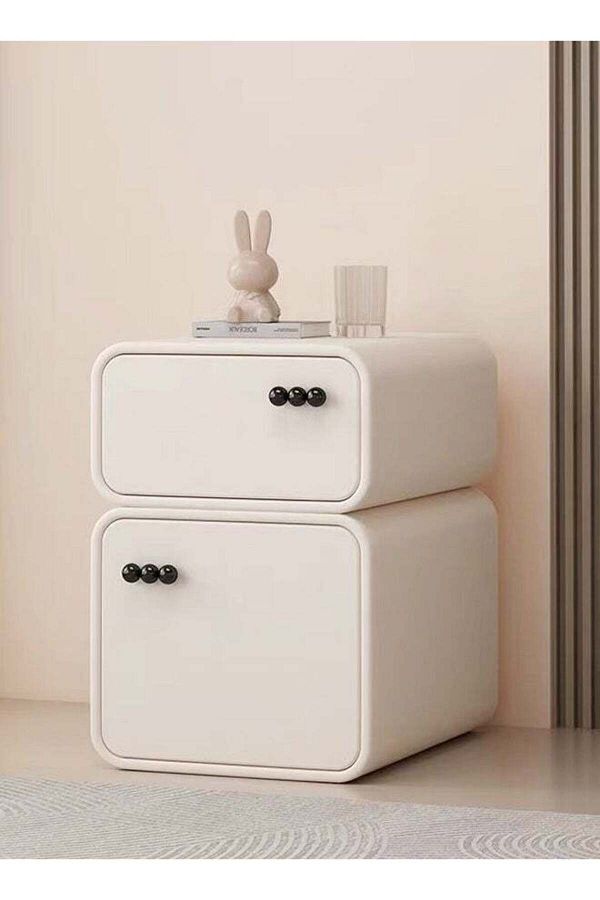 Raffine-Modern Minimalist Design Rectangular Bedside Table Solid Wood Nightstand with 2 Storage Drawers Bed 1
