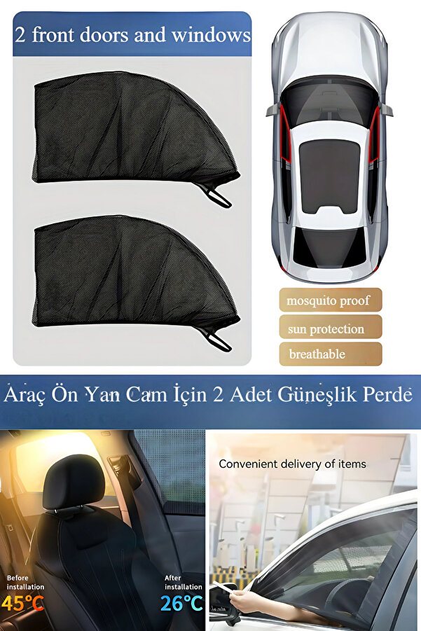 figiza Araç Ön Yan Cam Güneşlik–UV Koruma Isı ve Güneş Engelleyici Sineklik Bebek Emzirme Perdesi (2 Adet)