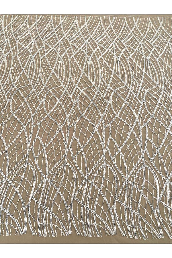 Luxuro-Ivory Couture Lace with Linear Pattern, Beads and Sequins 1
