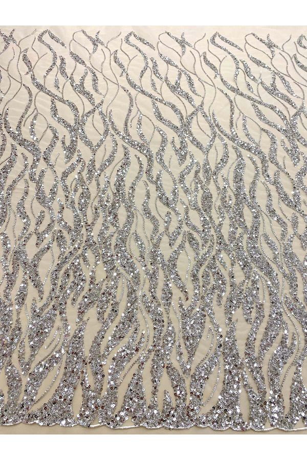 Luxuro-Silver Couture Lace with Strings, Beads and Sequins 1