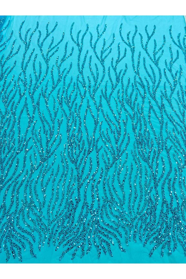 Luxuro-Turquoise Couture Lace with Strings, Beads and Sequins 1