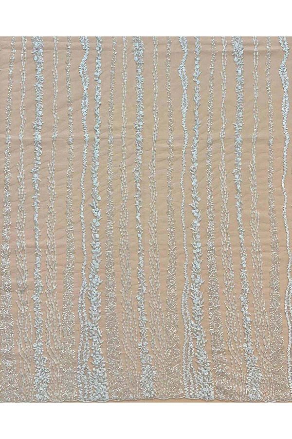 Luxuro-Lace with Linear Pattern with Flowers, Pearls and Sequins 1