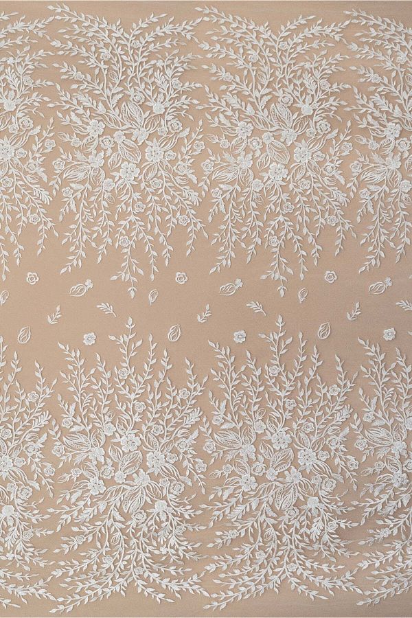 Luxuro-Lace with Flower and Leaf Pattern, with Crystals, Pearls and Sequins 1