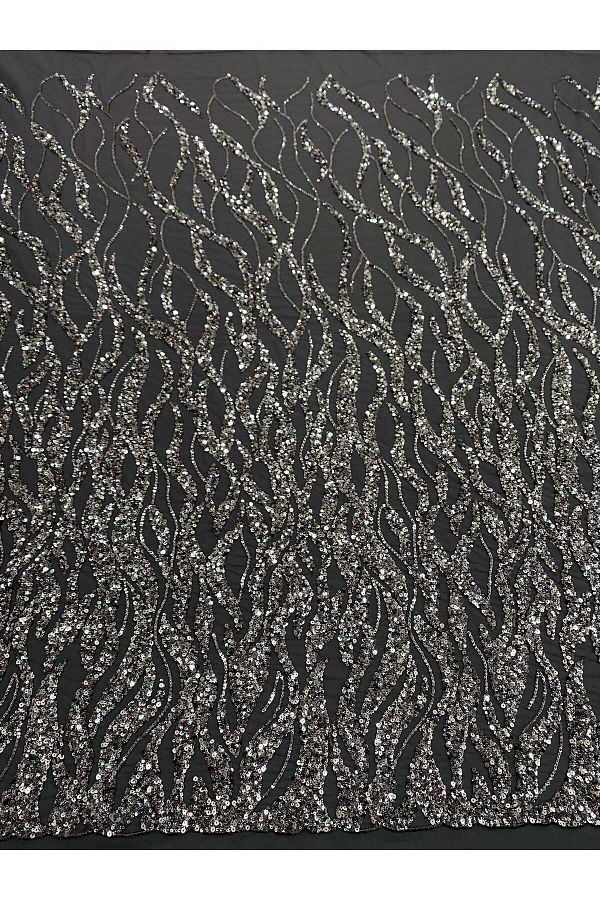 Luxuro-Anthracite Grey Couture Lace with Strings, Beads and Sequins 1