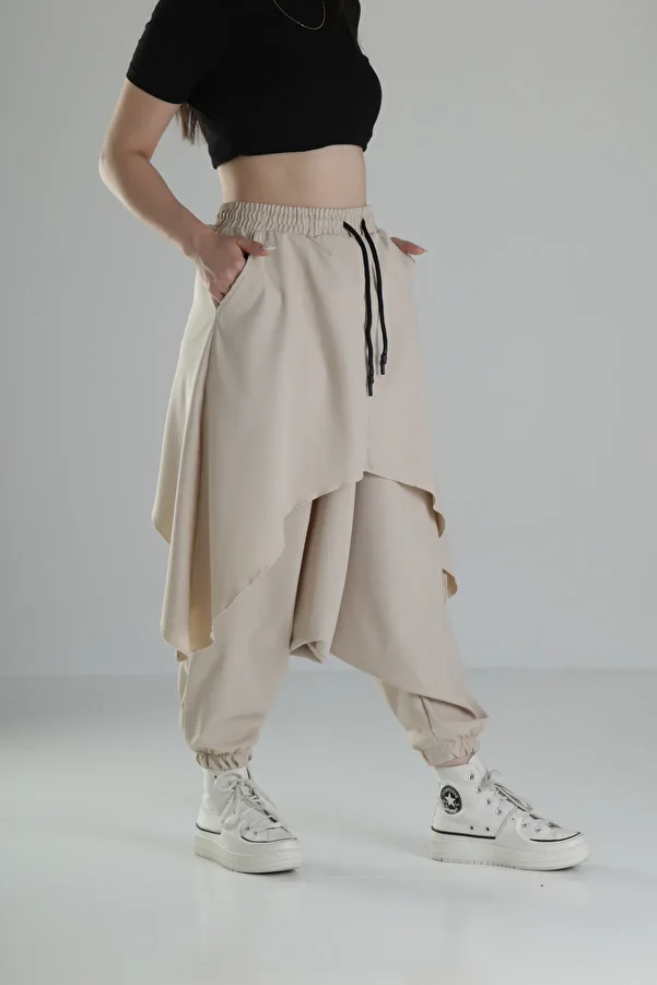 COCOPELLI-Beige Jogger Pants with Oversize Shalwar 1