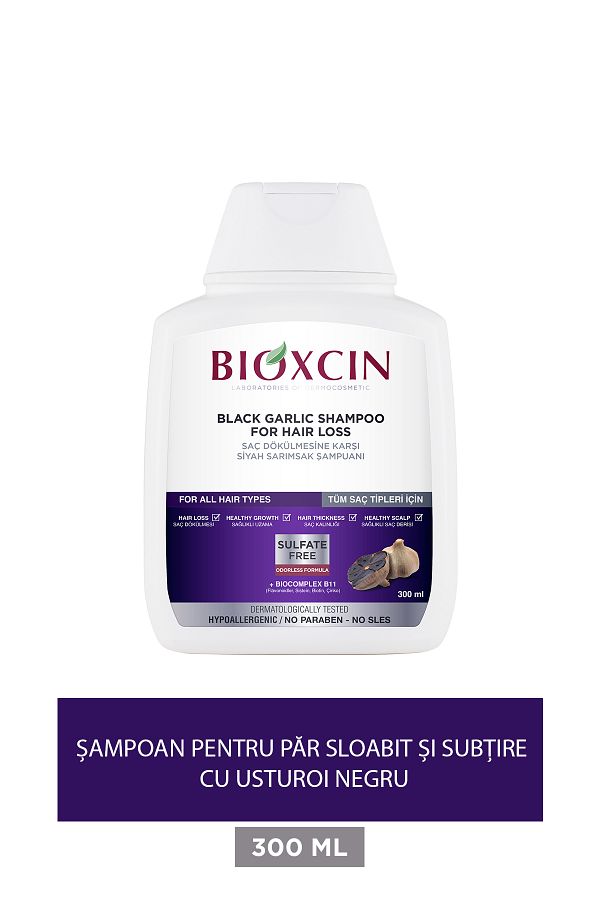 Bioxcin-Șampon negru cu usturoi 300 ml - Șampon împotriva căderii și subțierii părului 1