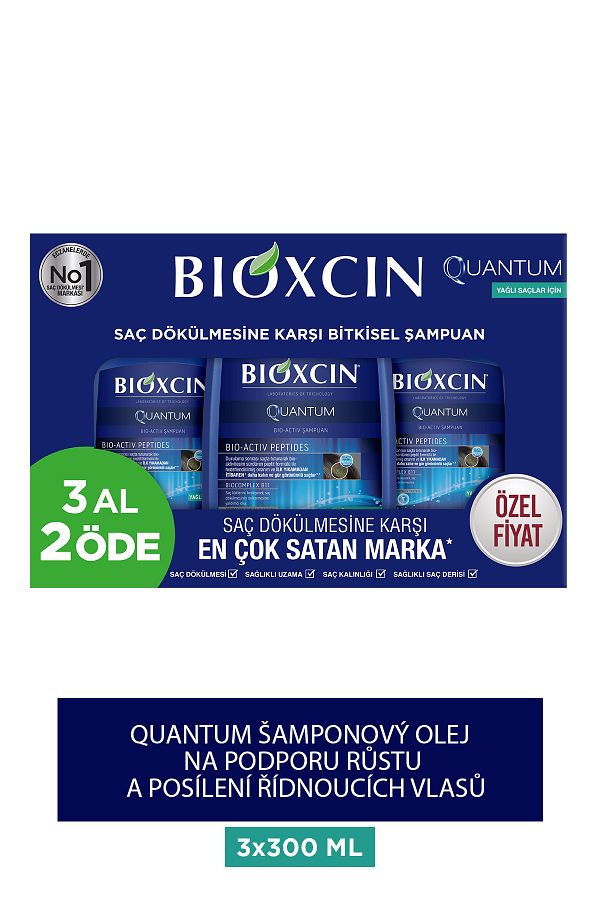 Bioxcin-Kvantový šampon Koupit 3 Zaplaťte 2 pro mastné vlasy 3x300 ml - Šampon pro vypadávání vlasů pro jemné vlasy 1