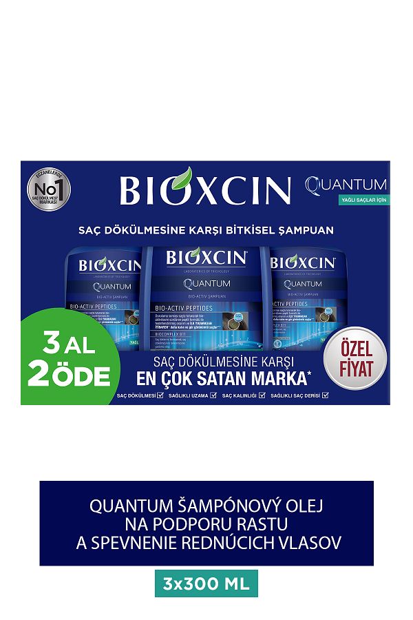 Bioxcin-Quantum Shampoo Kúpiť 3 Zaplaťte 2 pre mastné vlasy 3x300 ml - Šampón na vypadávanie vlasov pre jemné vlasy 1