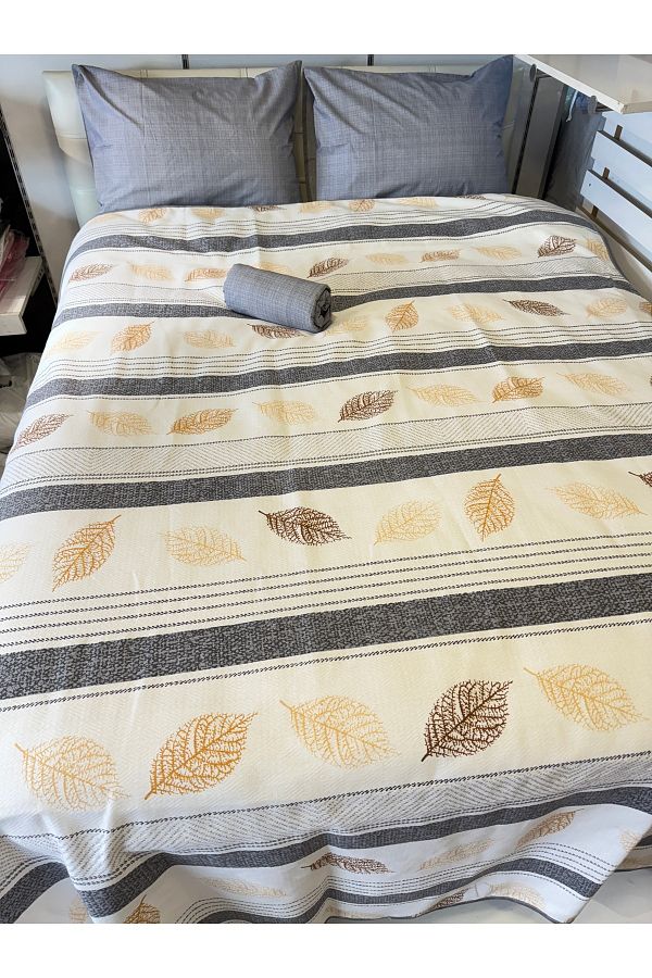 ŞENER HOME-Leaf Patterned Sheet with Elastic Double Pique Set 1