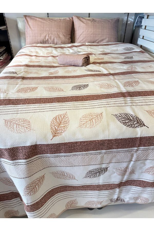 ŞENER HOME-Leaf Patterned Sheet with Elastic Double Pique Set 1